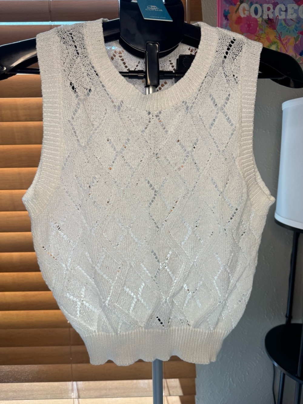 Cupshe White Open-Knit Diamond Pattern Tank Top